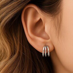 Triple Hoop 18K White Gold Plated Earrings | Hypoallergenic Dainty Elegant 🎁